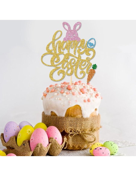 Adorno de Pastel Feliz Pascua UXYOKM 24.5x21cm Zanahoria Huevo
