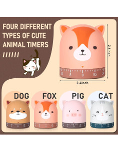 Temporizador de Cocina Mecánico Queekay 4 Pcs Animales 60 Min 2
