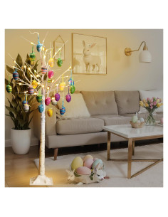 Árbol de Abedul Blanco de Pascua 1.2m con 24 Huevos y LED