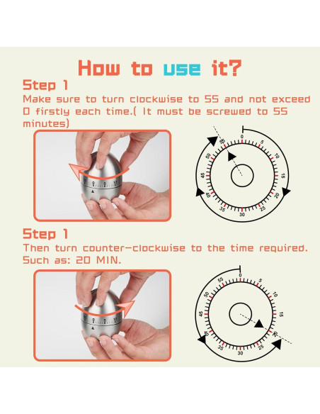Temporizador de Cocina WG015 NInE-ROnG Acero Inoxidable 60 Min