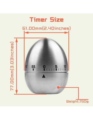 Temporizador de Cocina WG015 NInE-ROnG Acero Inoxidable 60 Min