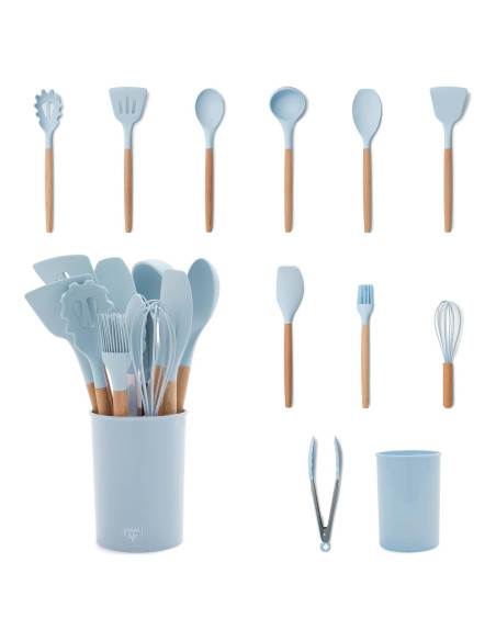 Juego de Utensilios de Cocina GreenLife 11 Piezas Silicona Niebla Azul