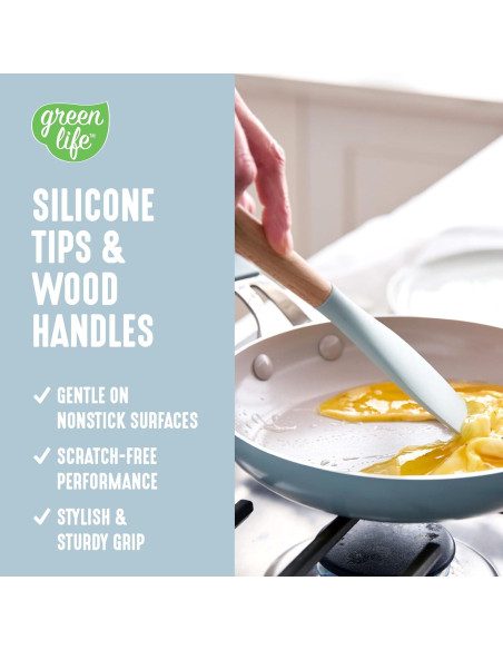 Juego de Utensilios de Cocina GreenLife 11 Piezas Silicona Niebla Azul