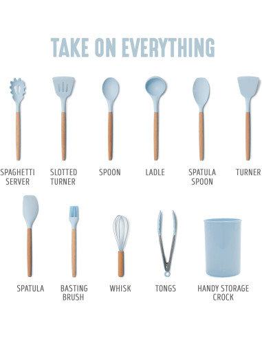 Juego de Utensilios de Cocina GreenLife 11 Piezas Silicona Niebla Azul