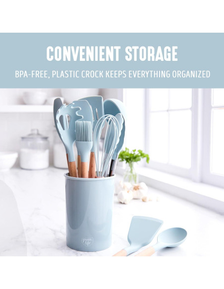 Juego de Utensilios de Cocina GreenLife 11 Piezas Silicona Niebla Azul