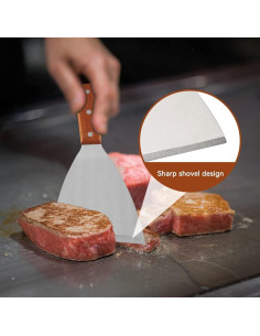 Espátula Raspadora de Parrilla Cyoufine 22x10 cm Acero Inoxidable 2