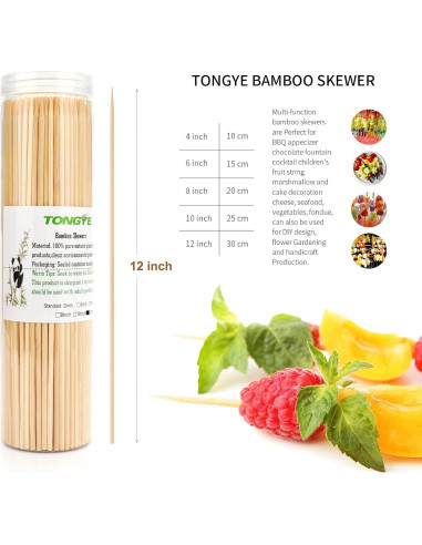 200 Pinchos de Bambú 12" TONGYE para BBQ y Aperitivos
