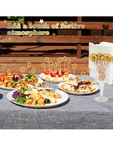 100 Palillos de Cóctel de Bambú SEANSDA con Estrella Dorada 14.2 cm