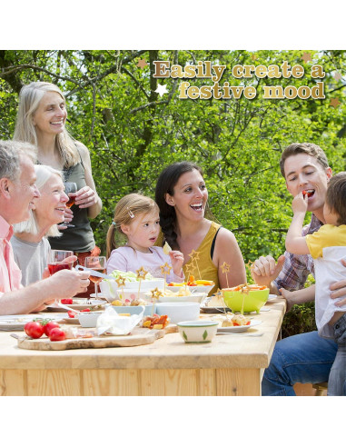 100 Palillos de Cóctel de Bambú SEANSDA con Estrella Dorada 14.2 cm