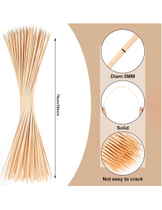 150 Palitos de Bambú para Asar Malvaviscos WSICSE 76 cm 2