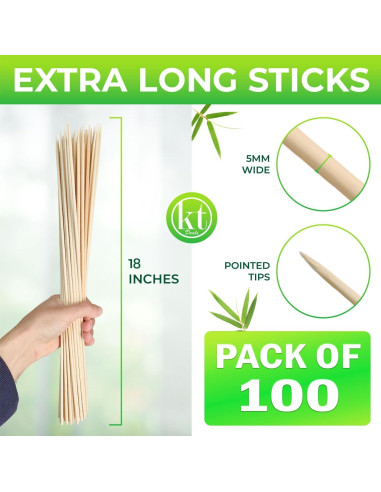 100 Palitos de Bambú 45.72 cm para BBQ y Manualidades KT Deals