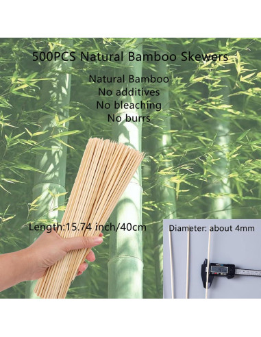 Acrux7 Palitos de Bambú Natural 40 cm 500 Pcs para Asar