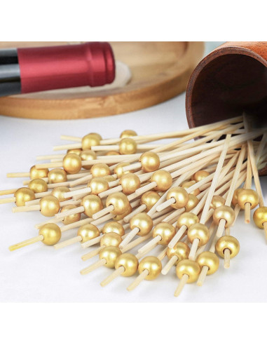 200 Palillos de Cóctel SEANSDA de Bambú 11.9 cm Dorados