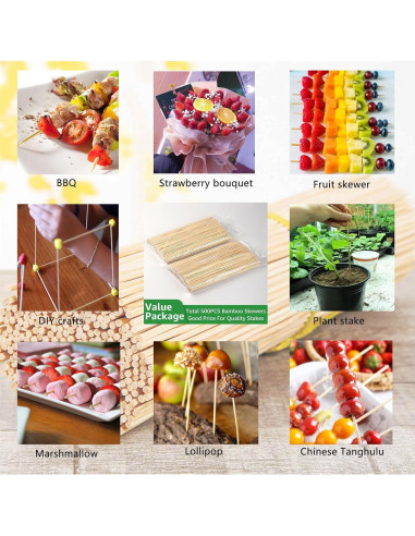 Acrux7 Palitos de Bambú Natural 40 cm 500 Pcs para Asar