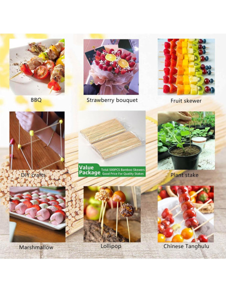 Acrux7 Palitos de Bambú Natural 40 cm 500 Pcs para Asar