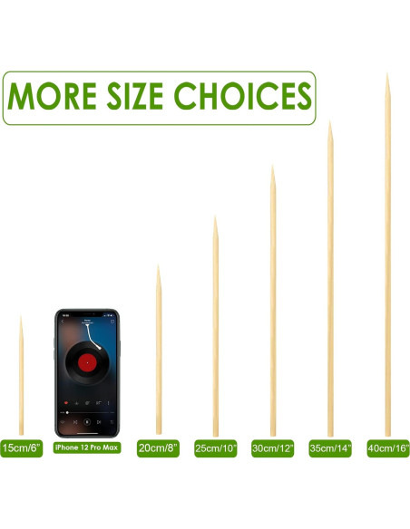 200 Pinchos de Bambú 30.48 cm NadaKin para Aperitivos y Parrilla