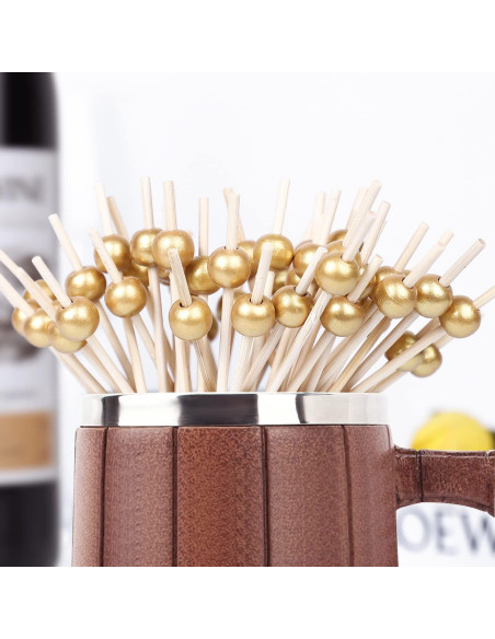 200 Palillos de Cóctel SEANSDA de Bambú 11.9 cm Dorados