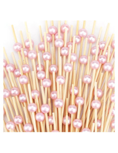 200 Palillos de Cóctel Rosa de Bambú 11.9 cm para Fiestas