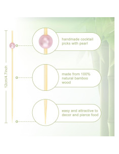 200 Palillos de Cóctel Rosa de Bambú 11.9 cm para Fiestas 2
