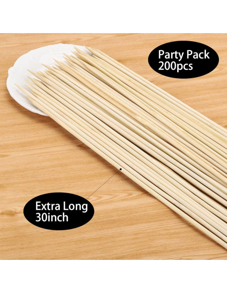 200 Palitos de Asar Malvaviscos de Bambú 76 cm Ecológicos