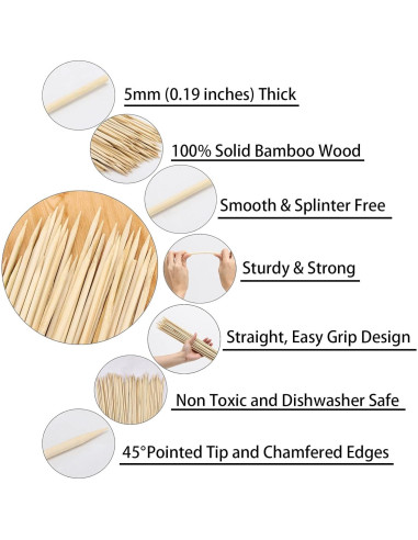 200 Palitos de Asar Malvaviscos de Bambú 76 cm Ecológicos