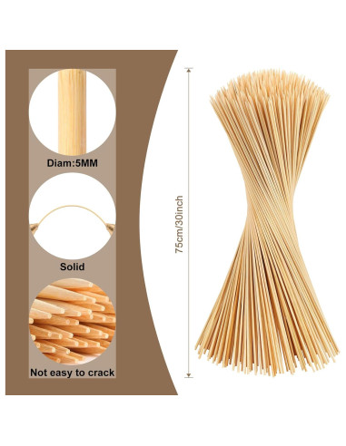 150 Palos de Bambú para Asar Malvaviscos 76.2 cm WINDESK
