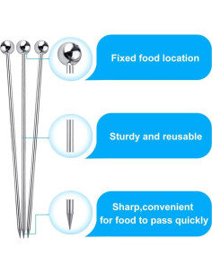 15 Palillos de Cóctel Reutilizables FATLODA Acero Inoxidable 10.9 cm 2