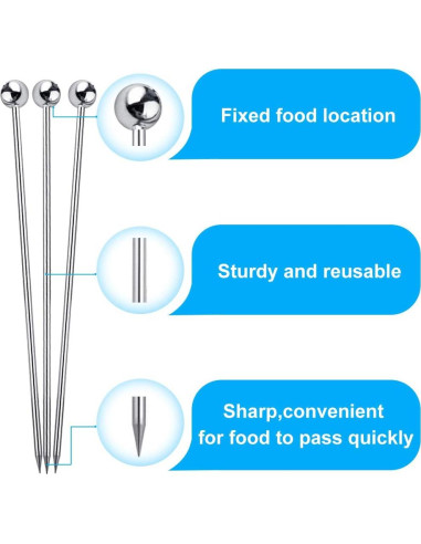 15 Palillos de Cóctel Reutilizables FATLODA Acero Inoxidable 10.9 cm