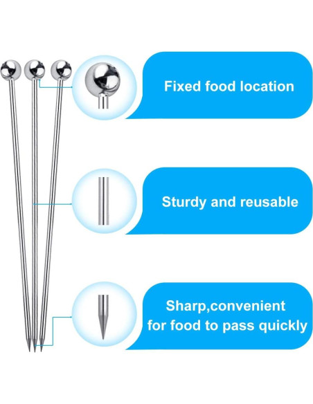 15 Palillos de Cóctel Reutilizables FATLODA Acero Inoxidable 10.9 cm