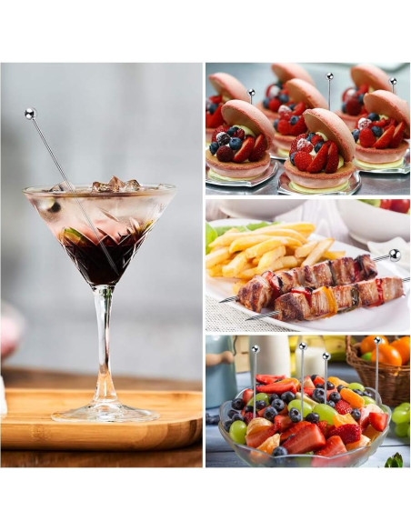 15 Palillos de Cóctel Reutilizables FATLODA Acero Inoxidable 10.9 cm