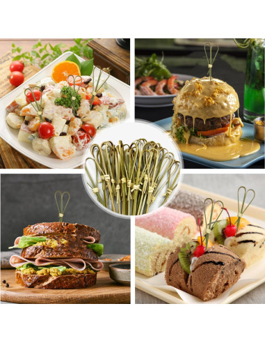 100 Palillos de Cóctel de Bambú Corazón HXYCNNA 12 cm Cian