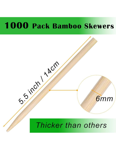 Paquete de 1000 Palitos de Bambú para Caramelo 14cm 6mm