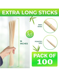 100 Palitos de Bambú para BBQ 40.64 cm KT Deals - 4 mm Grosor 2