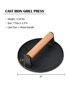 Prensa de Hamburguesas Joyfair 17.8 cm Hierro Fundido 2