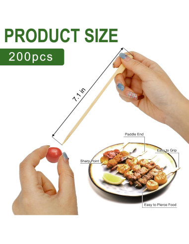 200 Palillos de Bambú Ecológicos 17.78 cm Ipercox para Cócteles