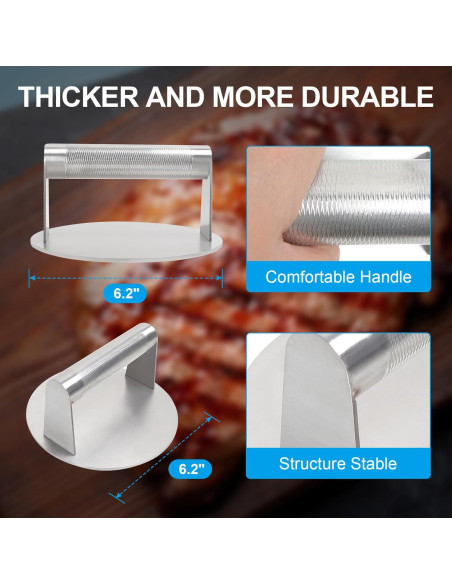 Prensa para Hamburguesas SafBbcue 15.7 cm Acero Inoxidable Antideslizante