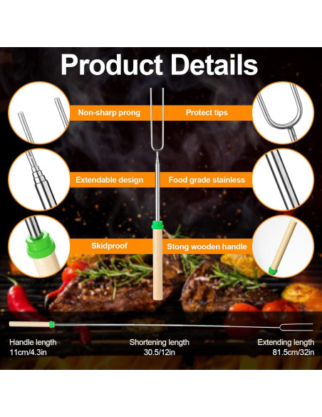 36 Palos para Asar Malvaviscos Eccliy 81 cm Retráctiles