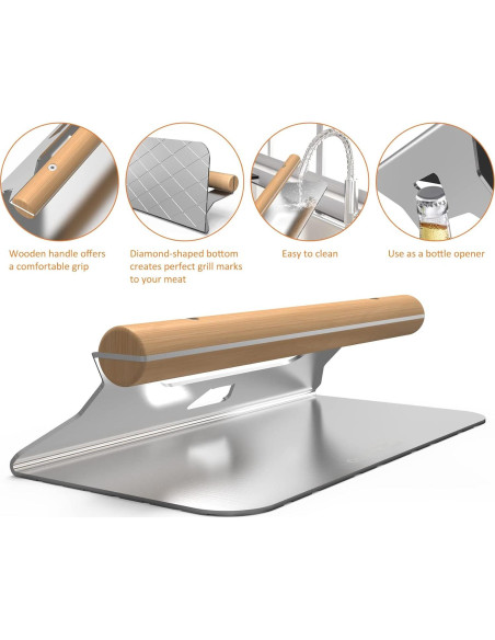 Prensa para Hamburguesas Onlyfire de Acero Inoxidable 23x11 cm Prensa para Hamburguesas Onlyfire de Acero Inoxidable 23x11 cm