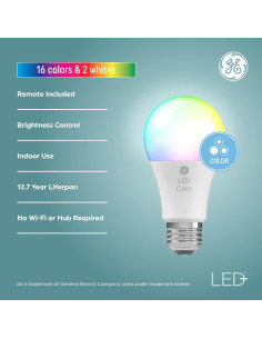 Bombillas LED GE A19 RGB con control remoto (paquete de 3) 2