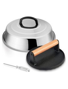 Domo de Derretir Queso 30.48 cm + Prensa Hierro Fundido 17.78 cm HaSteeL