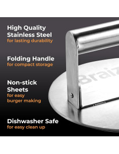 Kit Prensa Hamburguesas Smash Braize 50 Hojas Antiadherentes 2