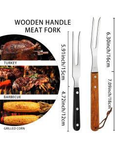 Tenedores de Carne Ponpon 2 Pcs Acero Inoxidable Mango Madera 2