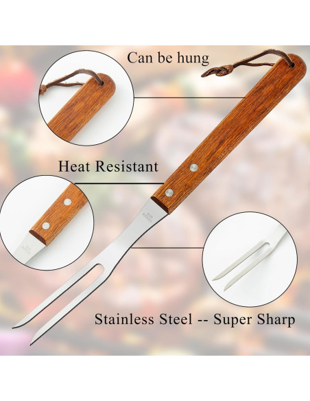 Tenedores de Carne Ponpon 2 Pcs Acero Inoxidable Mango Madera