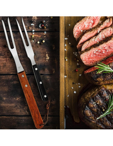 Tenedores de Carne Ponpon 2 Pcs Acero Inoxidable Mango Madera