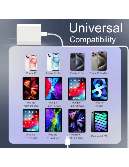 Cargador Rápido 20W USB C para iPhone 16 3Pack 10FT