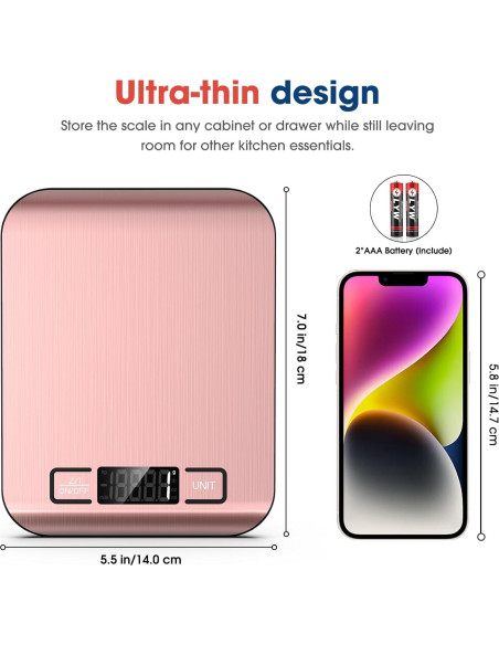 Balanza de Cocina Digital Mik-Nana 10 kg Rosa, LCD, Acero Inoxidable