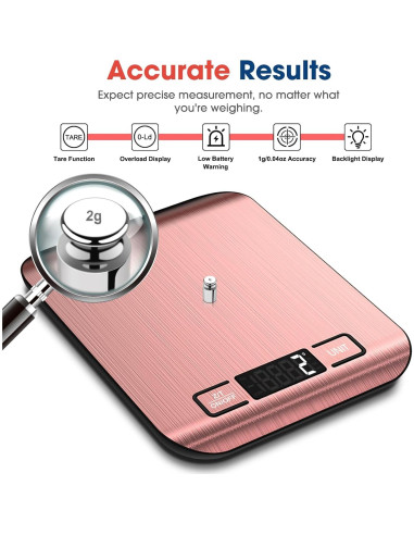 Balanza de Cocina Digital Mik-Nana 10 kg Rosa, LCD, Acero Inoxidable