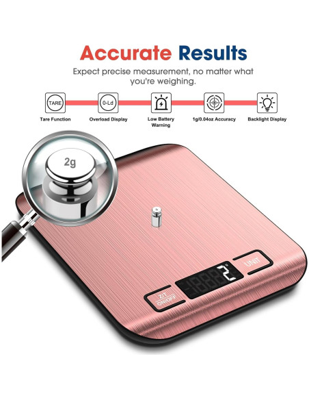 Balanza de Cocina Digital Mik-Nana 10 kg Rosa, LCD, Acero Inoxidable