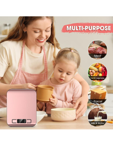 Balanza de Cocina Digital Mik-Nana 10 kg Rosa, LCD, Acero Inoxidable