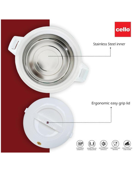 Cazuela Calentador y Enfriador Cello Chef 1500ml Blanco